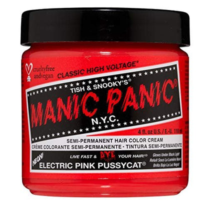 MANIC PANIC Classic Electric Pink Pussycat Semi Permanent Hair Color - Bright Neon Pink Hair Dye - Vegan & Cruelty-Free - 4 oz Avelisse