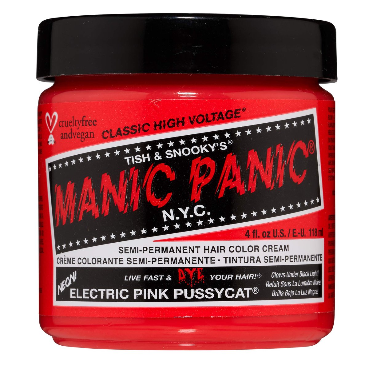 MANIC PANIC Classic Electric Pink Pussycat Semi Permanent Hair Color - Bright Neon Pink Hair Dye - Vegan & Cruelty-Free - 4 oz Avelisse