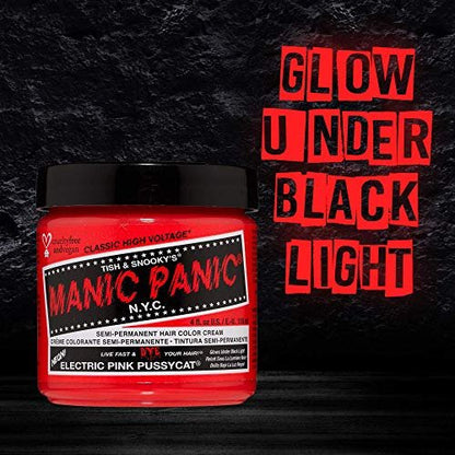 MANIC PANIC Classic Electric Pink Pussycat Semi Permanent Hair Color - Bright Neon Pink Hair Dye - Vegan & Cruelty-Free - 4 oz Avelisse