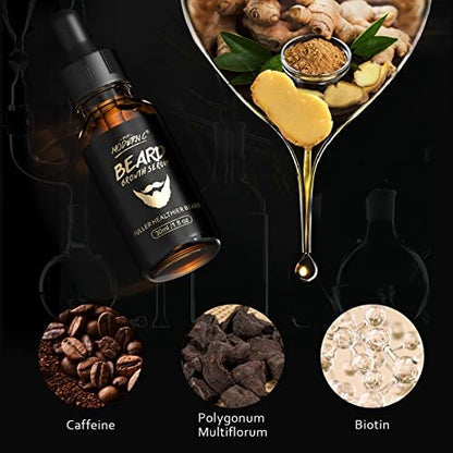 Beard Growth Oil with Biotin & Caffeine – Stimulate Facial Hair Growth for a Fuller, Thicker Beard