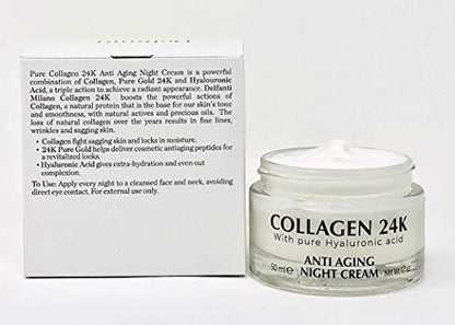 Delfanti-Milano COLLAGEN 24K Anti-Aging Night Cream with Hyaluronic Acid - Face and Neck Moisturizer, Made in Italy, 1.7 oz Avelisse