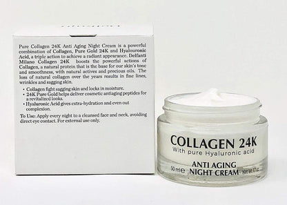 Delfanti-Milano COLLAGEN 24K Anti-Aging Night Cream with Hyaluronic Acid - Face and Neck Moisturizer, Made in Italy, 1.7 oz Avelisse