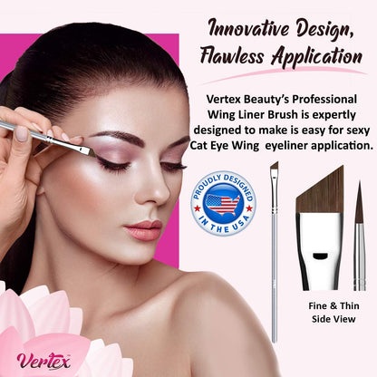 Vertex Angled Eyeliner Brush - Precision Slanted Liner for Smooth Liquid & Gel Application - Fine Winged Cat Eyes