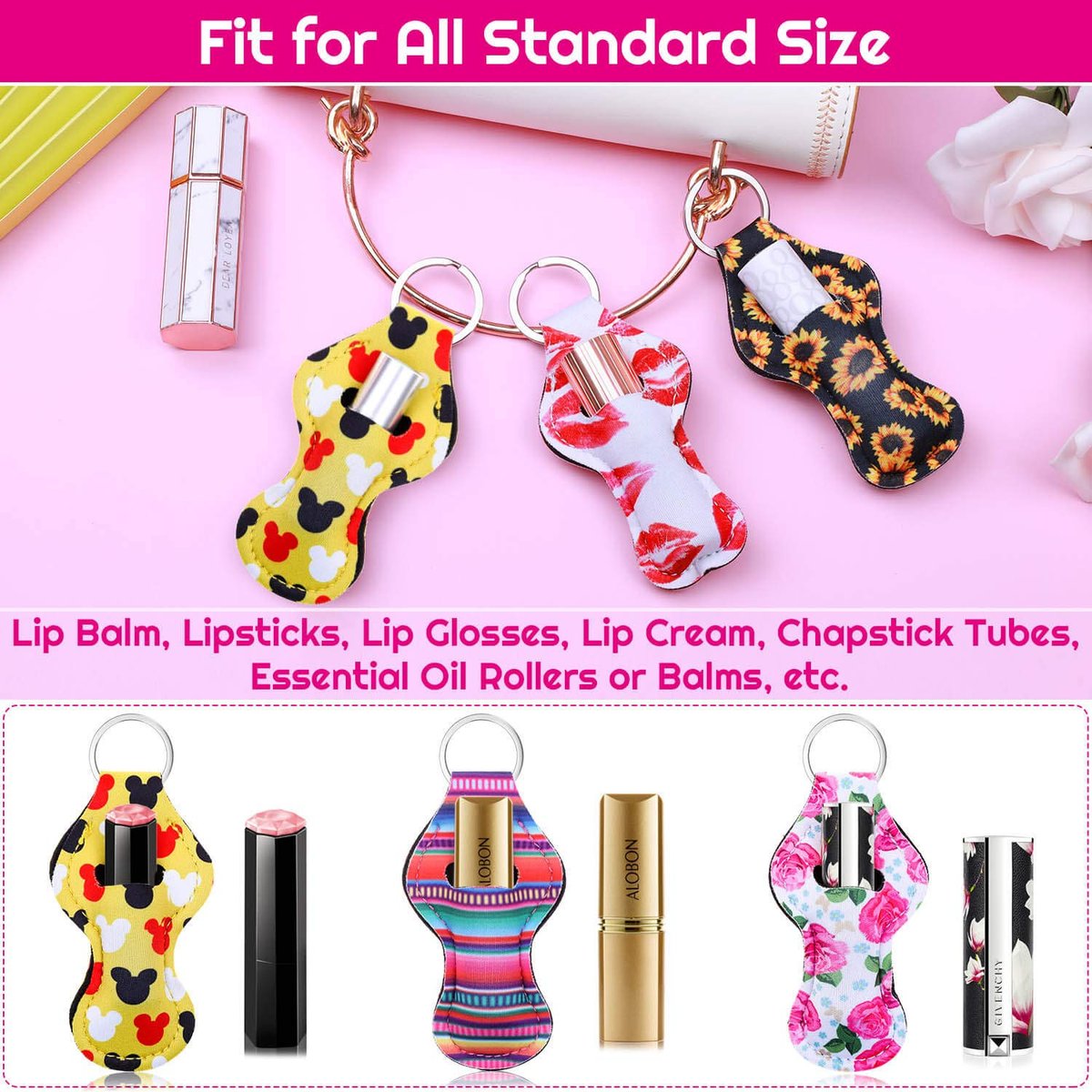 shynek 40-Piece Neoprene Chapstick Holder Keychain Set - Multicolor Lip Balm Holders for Women, Portable Avelisse