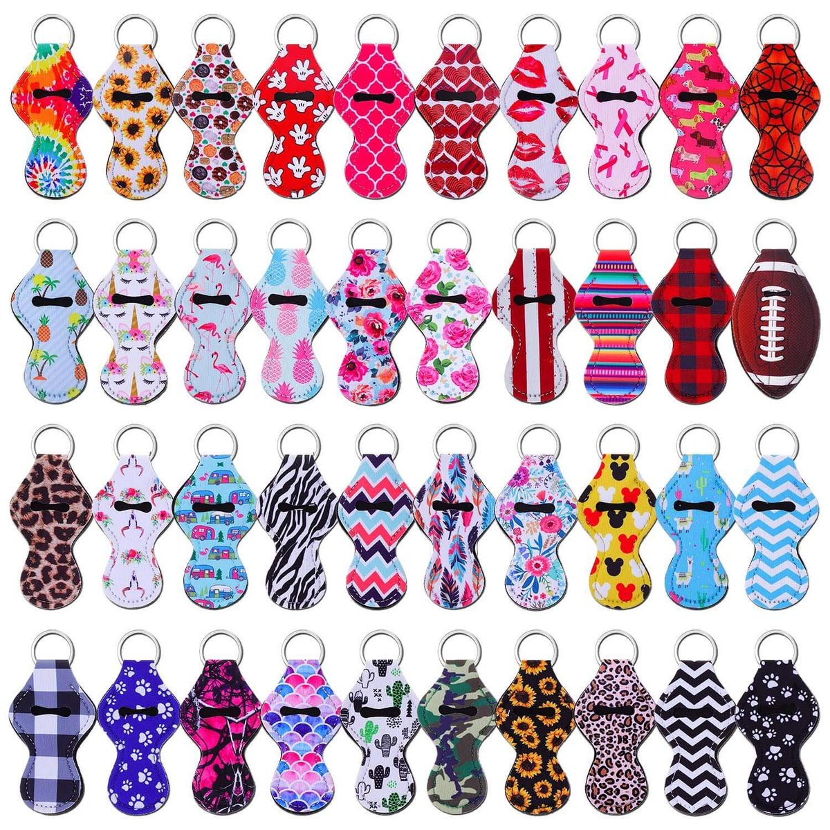 shynek 40-Piece Neoprene Chapstick Holder Keychain Set - Multicolor Lip Balm Holders for Women, Portable Avelisse