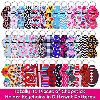 shynek 40-Piece Neoprene Chapstick Holder Keychain Set - Multicolor Lip Balm Holders for Women, Portable Avelisse