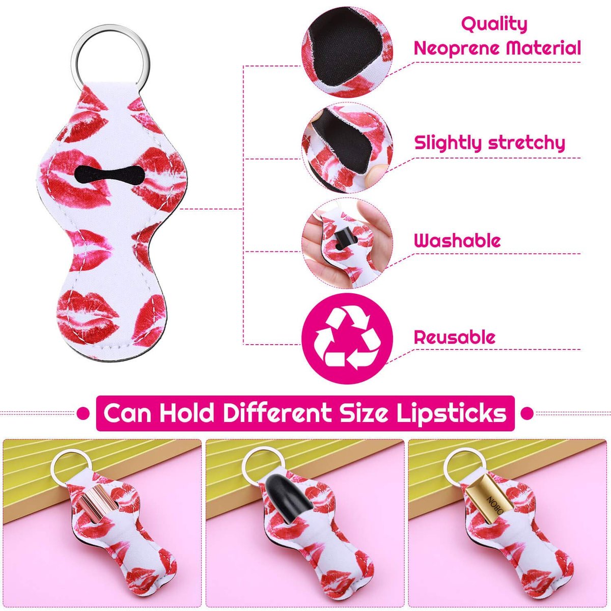 shynek 40-Piece Neoprene Chapstick Holder Keychain Set - Multicolor Lip Balm Holders for Women, Portable Avelisse