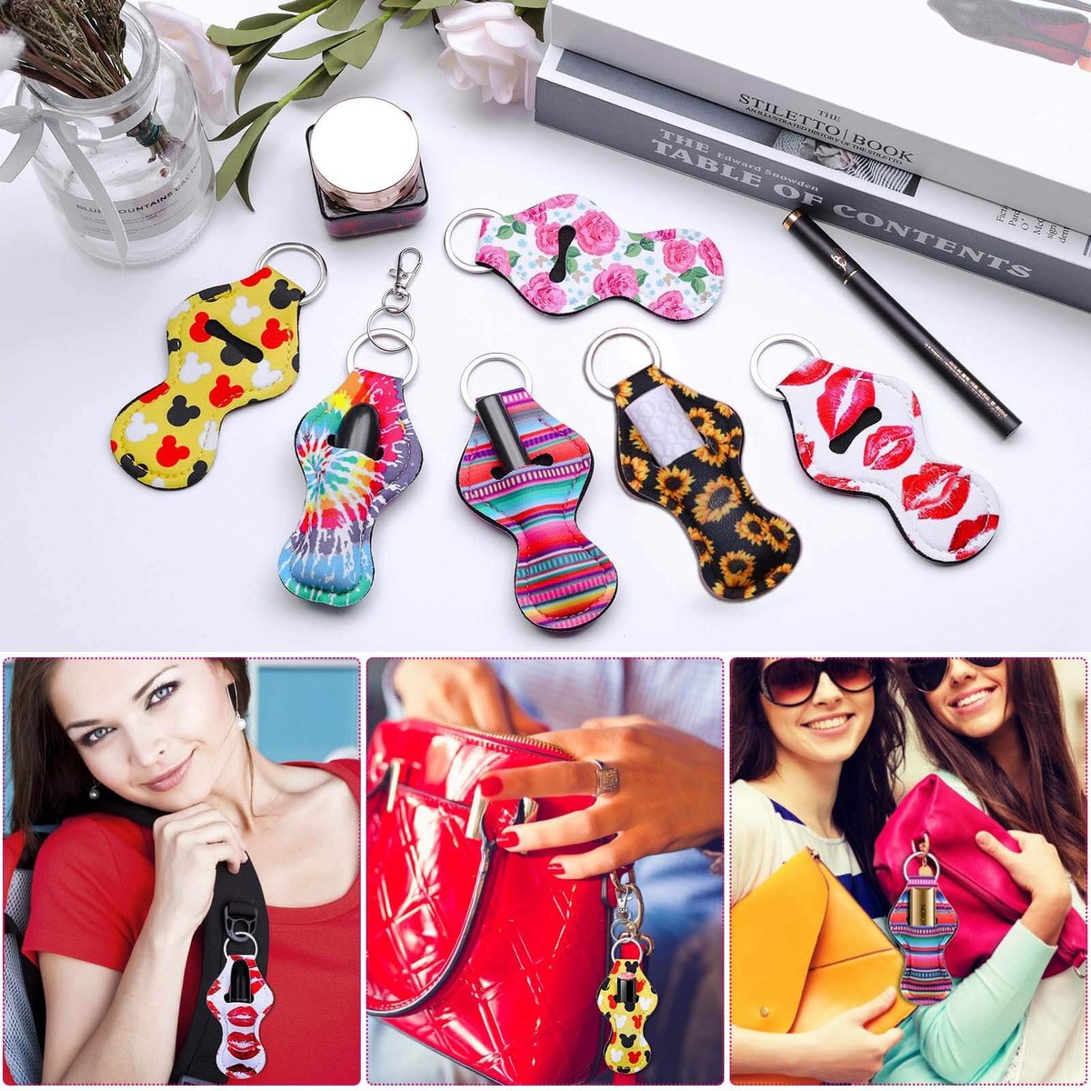 shynek 40-Piece Neoprene Chapstick Holder Keychain Set - Multicolor Lip Balm Holders for Women, Portable Avelisse