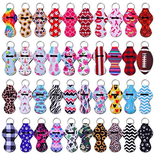 shynek 40-Piece Neoprene Chapstick Holder Keychain Set - Multicolor Lip Balm Holders for Women, Portable Avelisse