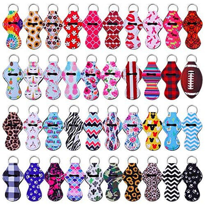 shynek 40-Piece Neoprene Chapstick Holder Keychain Set - Multicolor Lip Balm Holders for Women, Portable Avelisse