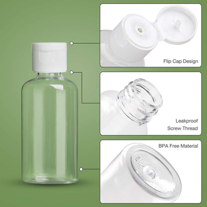 MMonDod 25 Pack 1.7oz/50ml Clear Plastic Empty Travel Bottles with Flip Cap – Squeezable Refillable Containers for Toiletries, Condiments, and More