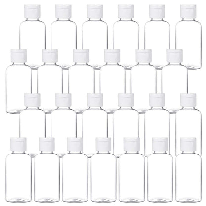 MMonDod 25 Pack 1.7oz/50ml Clear Plastic Empty Travel Bottles with Flip Cap – Squeezable Refillable Containers for Toiletries, Condiments, and More