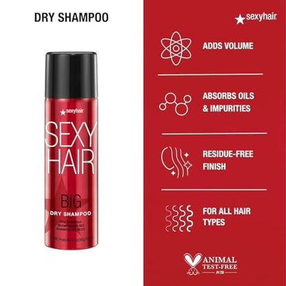 SexyHair Big Dry Shampoo - 3.4 oz - Removes Oils & Impurities, Adds Volume for All Hair Types