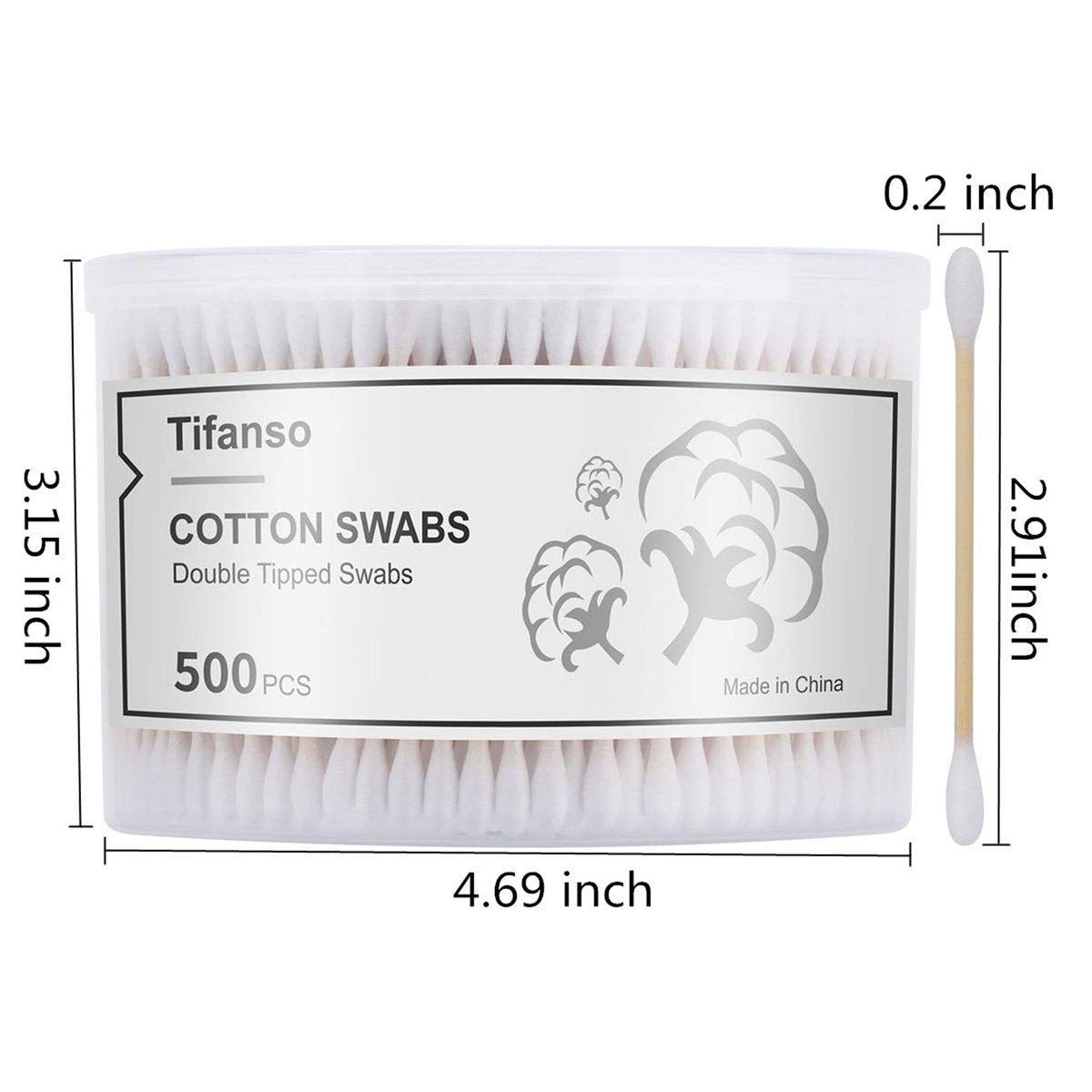 tifanso 500 Count Natural Wooden Cotton Swabs with Storage Box – Double Round Cotton Tip Sticks, Cruelty-Free Ear Swabs - görsel 5