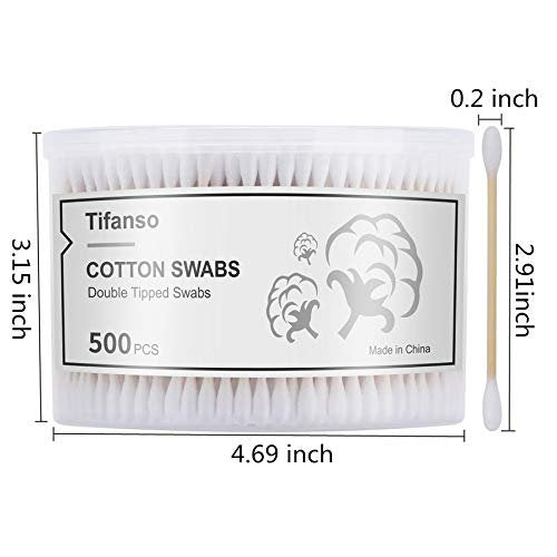 tifanso 500 Count Natural Wooden Cotton Swabs with Storage Box – Double Round Cotton Tip Sticks, Cruelty-Free Ear Swabs - görsel 6