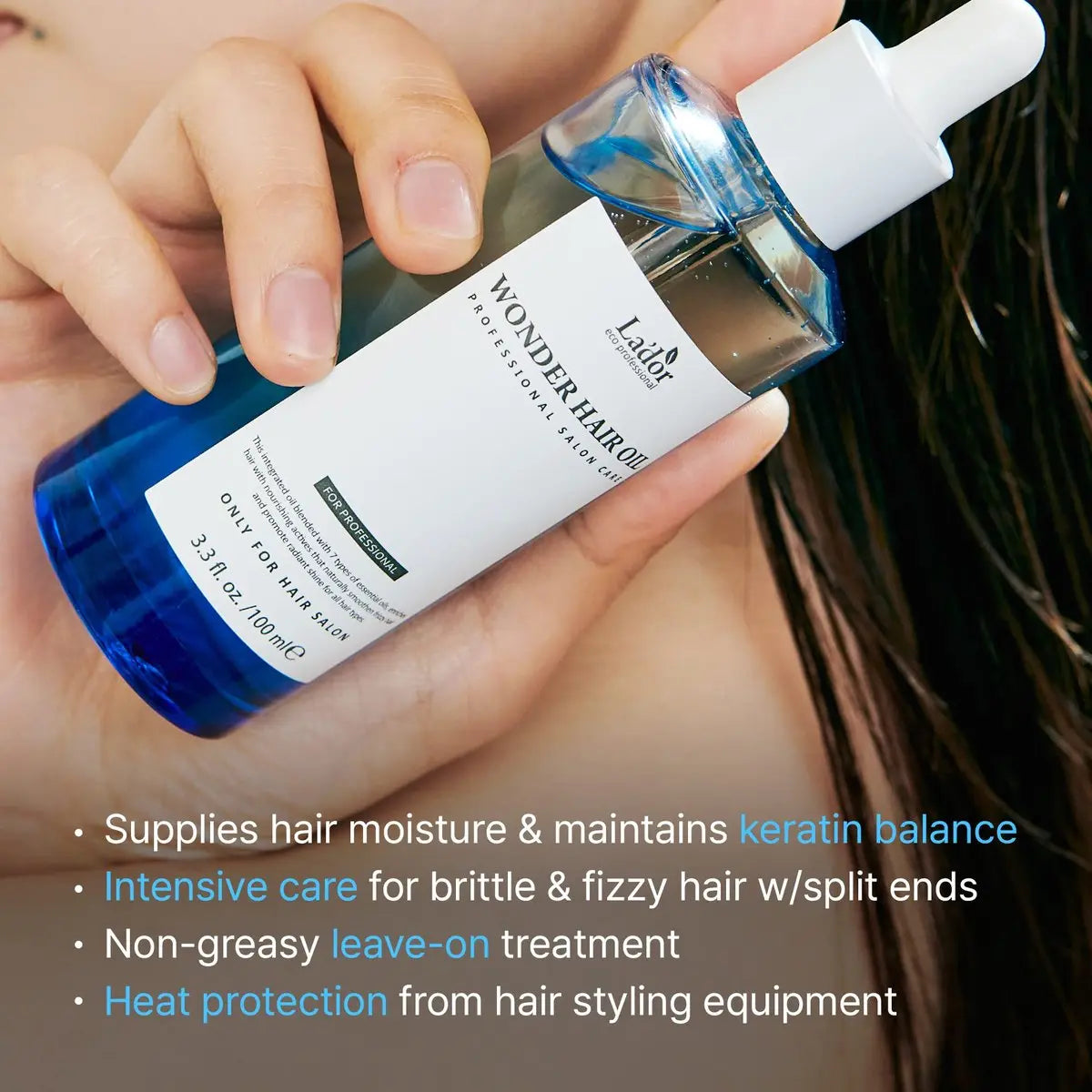 LA'DOR Wonder Hair Oil Anti-Frizz Leave-In Lightweight Protein Conditioner with Squalane, Argan & Avocado Oil for Dry, Static, Damaged, Bleached Hair – Heat Protectant Treatment, 3.3 Fl Oz Avelisse