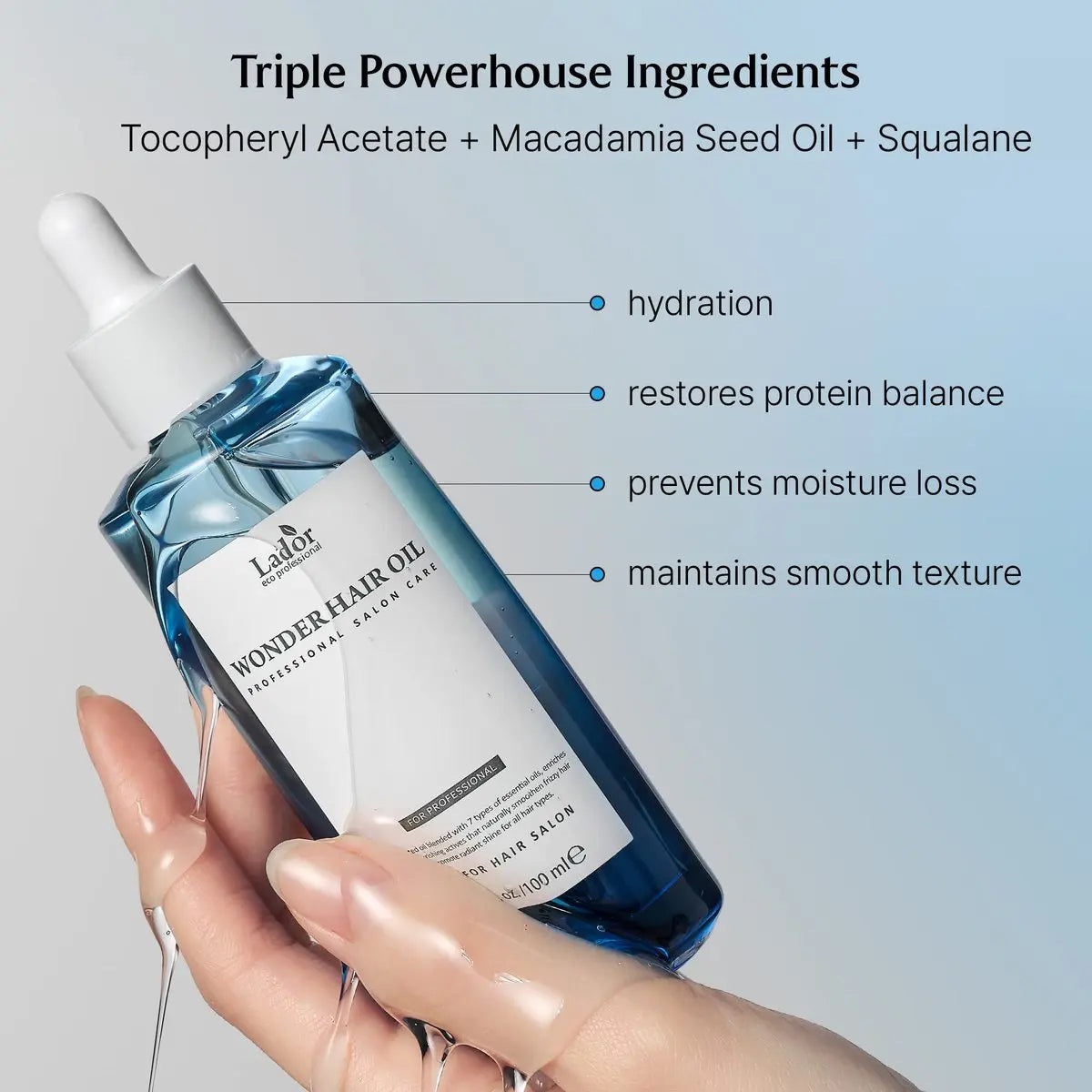 LA'DOR Wonder Hair Oil Anti-Frizz Leave-In Lightweight Protein Conditioner with Squalane, Argan & Avocado Oil for Dry, Static, Damaged, Bleached Hair – Heat Protectant Treatment, 3.3 Fl Oz Avelisse