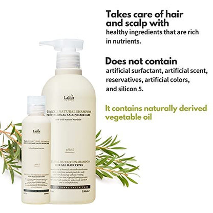 LA'DOR TripleX 3 Deep Cleansing Shampoo for Dry Itchy Sensitive Scalp & Dandruff - Sulfate-Free with Tea Tree, Lemon & Lavender - Korean Hair Care - 17.9 Fl Oz