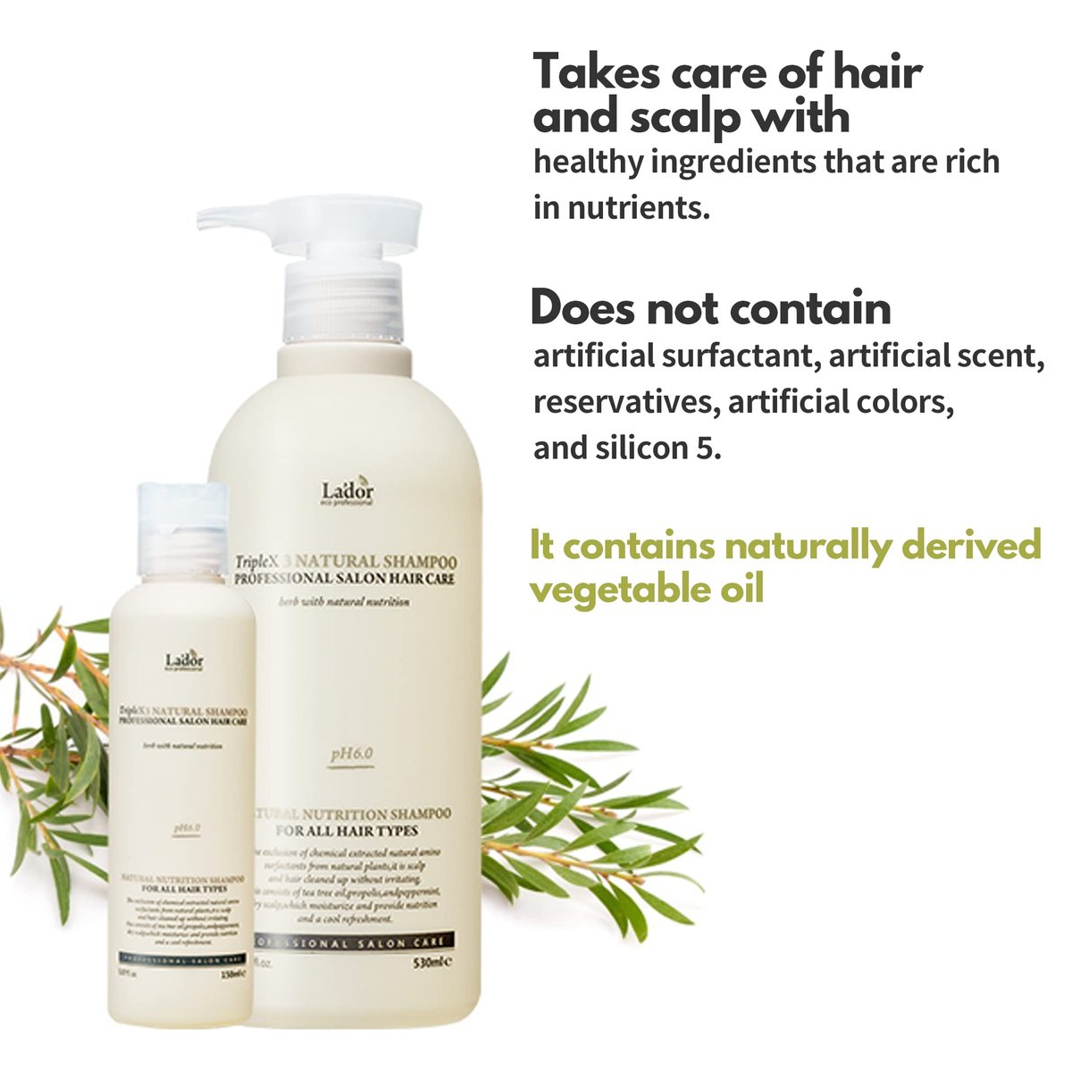 LA'DOR TripleX 3 Deep Cleansing Shampoo for Dry Itchy Sensitive Scalp & Dandruff - Sulfate-Free with Tea Tree, Lemon & Lavender - Korean Hair Care - 17.9 Fl Oz - görsel 8