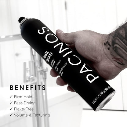 Pacinos Final Touch Hairspray - Firm Hold, Anti-Frizz, Flake Free Aerosol for Volume & Texture Avelisse