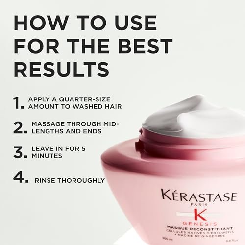KERASTASE Genesis Hair Mask – Anti-Breakage & Strengthening Mask for Weak or Damaged Hair, Nourishes, Detangles, and Hydrates, 6.8 Fl Oz Avelisse