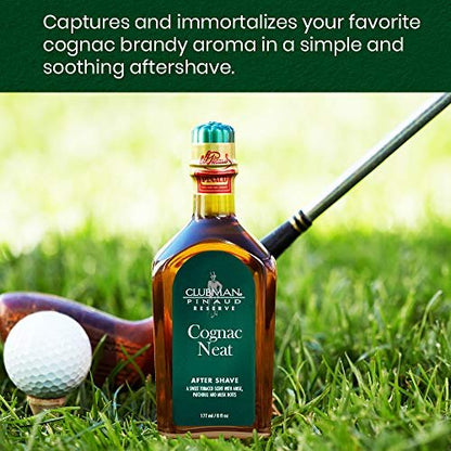 Clubman Reserve Cognac Neat After Shave Lotion for Men – Soothing Aftershave Splash, 6 fl oz