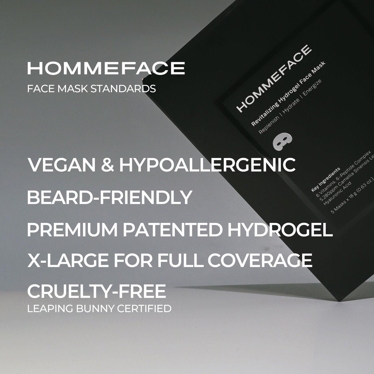 HommeFace Men’s Revitalizing Hydrogel Facial Mask Set (5ct) - Hydrating, Beard-Friendly, Anti-Aging, Soothing Face Sheet Masks with Hyaluronic Acid, Vitamins & Peptides - görsel 13