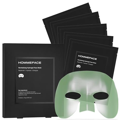 HommeFace Men’s Revitalizing Hydrogel Facial Mask Set (5ct) - Hydrating, Beard-Friendly, Anti-Aging, Soothing Face Sheet Masks with Hyaluronic Acid, Vitamins & Peptides - görsel 2