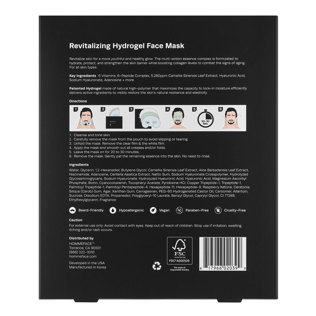 HommeFace Men’s Revitalizing Hydrogel Facial Mask Set (5ct) - Hydrating, Beard-Friendly, Anti-Aging, Soothing Face Sheet Masks with Hyaluronic Acid, Vitamins & Peptides - görsel 15