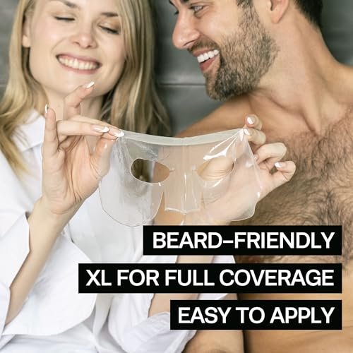 HommeFace Men’s Revitalizing Hydrogel Facial Mask Set (5ct) - Hydrating, Beard-Friendly, Anti-Aging, Soothing Face Sheet Masks with Hyaluronic Acid, Vitamins & Peptides - görsel 10