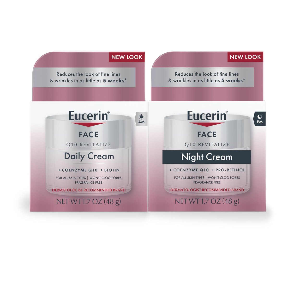 Eucerin Q10 Anti-Wrinkle Face Cream Set – Day Cream with Biotin & Night Cream with Pro-Retinol, 1.7 oz Each (Pack of 2) Avelisse