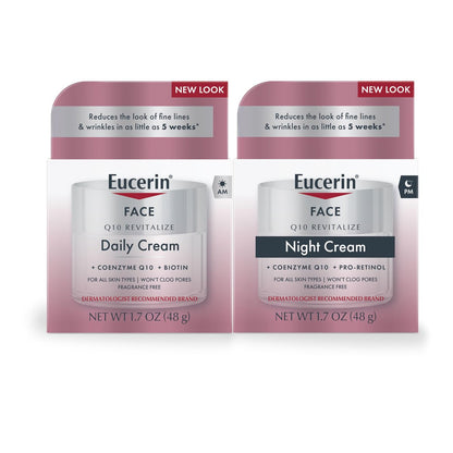 Eucerin Q10 Anti-Wrinkle Face Cream Set – Day Cream with Biotin & Night Cream with Pro-Retinol, 1.7 oz Each (Pack of 2) Avelisse