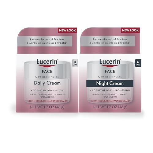 Eucerin Q10 Anti-Wrinkle Face Cream Set – Day Cream with Biotin & Night Cream with Pro-Retinol, 1.7 oz Each (Pack of 2) Avelisse
