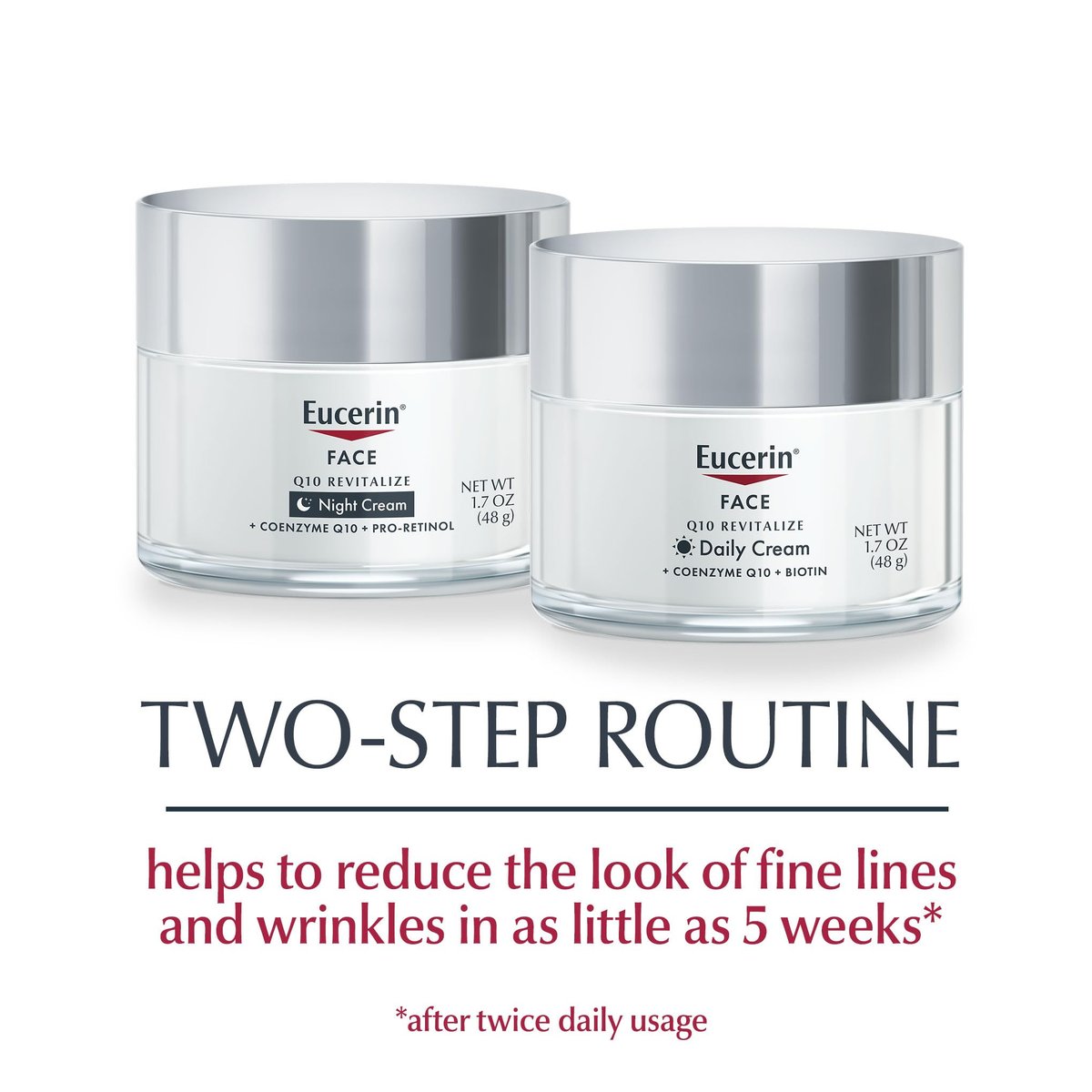 Eucerin Q10 Anti-Wrinkle Face Cream Set – Day Cream with Biotin & Night Cream with Pro-Retinol, 1.7 oz Each (Pack of 2) Avelisse