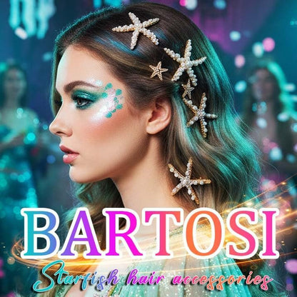 BARTOSI Starfish Hair Clip Pearl Mermaid Hair Clips Seashell Hair Accessories for Women and Girls (Pack of 2) - Gold, Crystal