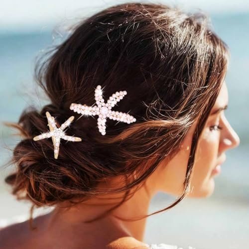 BARTOSI Starfish Hair Clip Pearl Mermaid Hair Clips Seashell Hair Accessories for Women and Girls (Pack of 2) - Gold, Crystal - görsel 10
