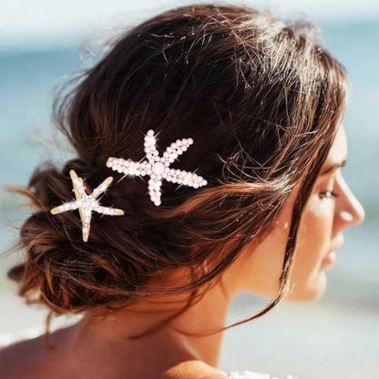 BARTOSI Starfish Hair Clip Pearl Mermaid Hair Clips Seashell Hair Accessories for Women and Girls (Pack of 2) - Gold, Crystal