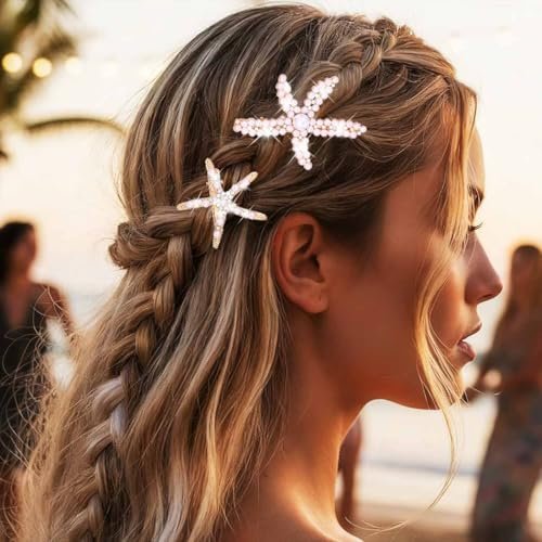 BARTOSI Starfish Hair Clip Pearl Mermaid Hair Clips Seashell Hair Accessories for Women and Girls (Pack of 2) - Gold, Crystal - görsel 6
