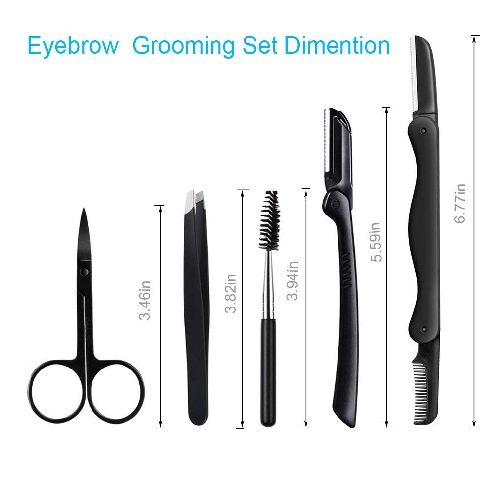 5-in-1 Professional Eyebrow Grooming Set for Women and Men - Stainless Steel Eyebrow Razor, Trimmer, Brush, Scissors & Slant Tweezers - görsel 13