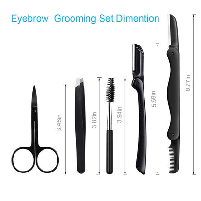 5-in-1 Professional Eyebrow Grooming Set for Women and Men - Stainless Steel Eyebrow Razor, Trimmer, Brush, Scissors & Slant Tweezers