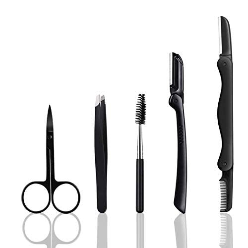5-in-1 Professional Eyebrow Grooming Set for Women and Men - Stainless Steel Eyebrow Razor, Trimmer, Brush, Scissors & Slant Tweezers - görsel 2