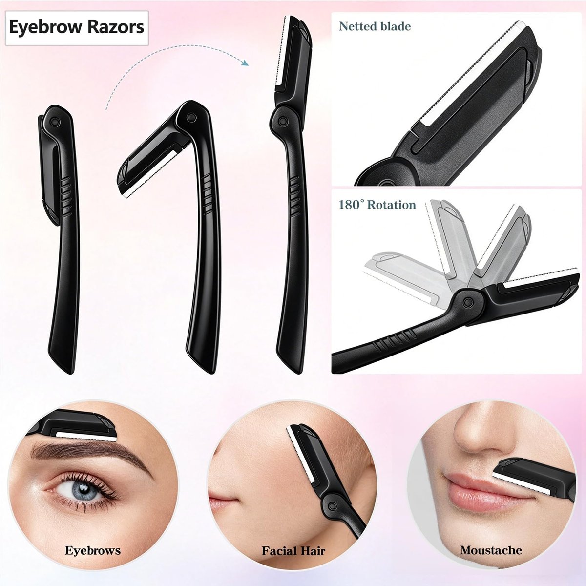 5-in-1 Professional Eyebrow Grooming Set for Women and Men - Stainless Steel Eyebrow Razor, Trimmer, Brush, Scissors & Slant Tweezers - görsel 7