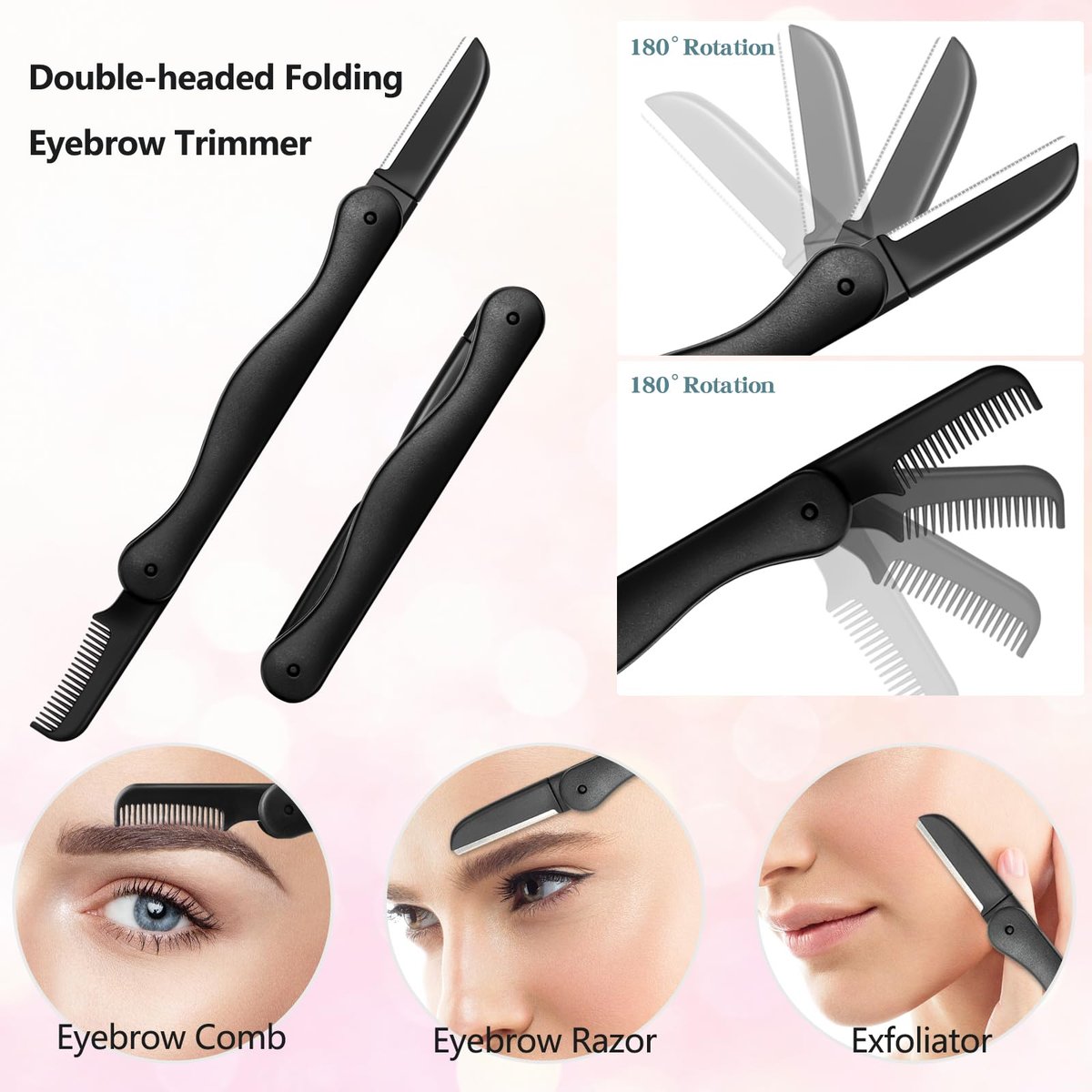 5-in-1 Professional Eyebrow Grooming Set for Women and Men - Stainless Steel Eyebrow Razor, Trimmer, Brush, Scissors & Slant Tweezers - görsel 3