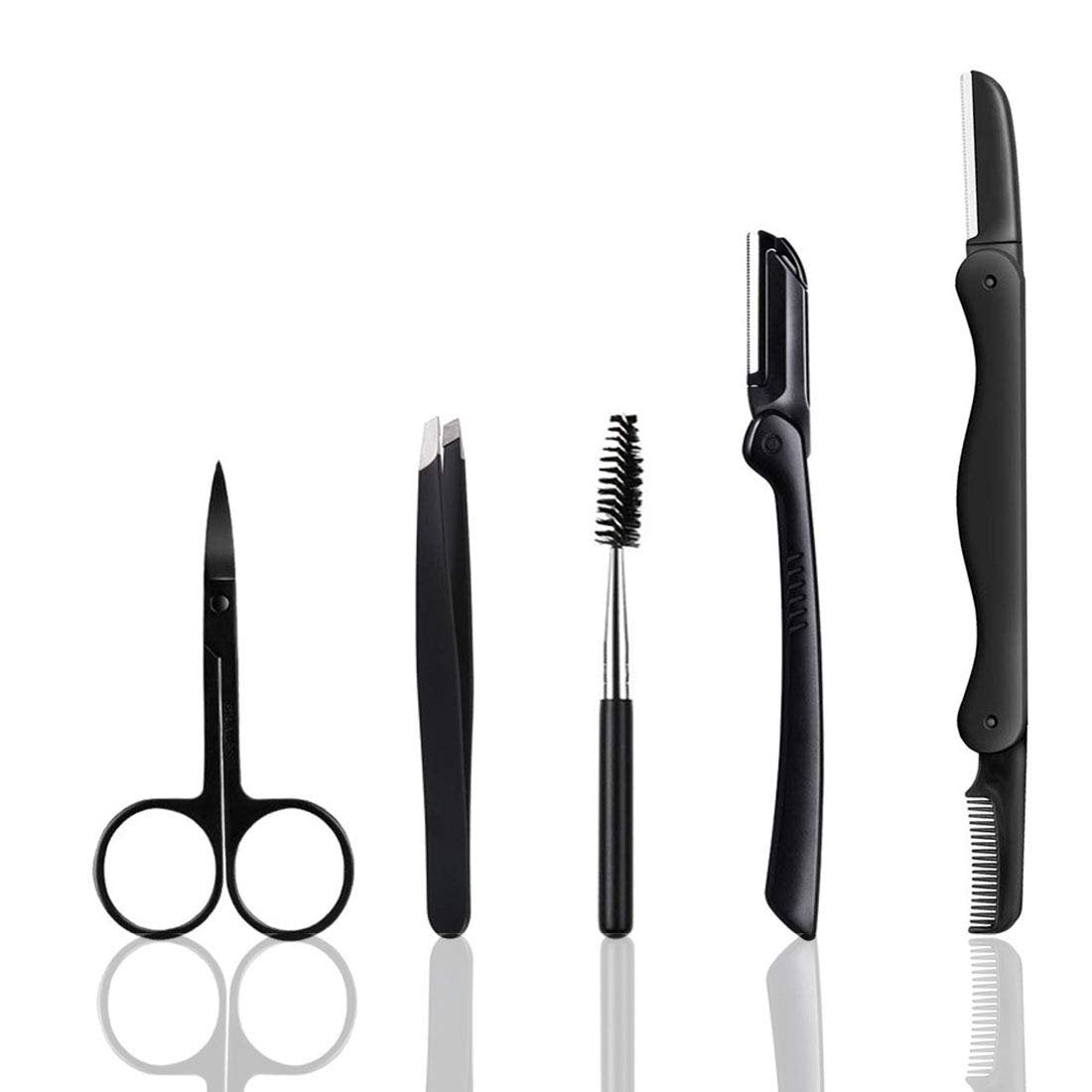 5-in-1 Professional Eyebrow Grooming Set for Women and Men - Stainless Steel Eyebrow Razor, Trimmer, Brush, Scissors & Slant Tweezers - görsel 1