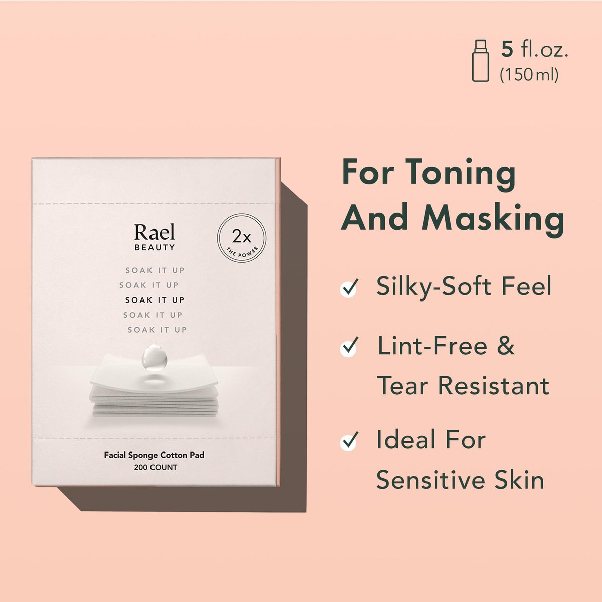 Rael Cotton Pads for Face - 200 Count Square Facial Sponge, Lint-Free, Soft & Thin, Korean Skincare Essential for Toner & Makeup Remover - görsel 3