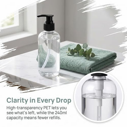 Bekith 16 Pack Empty Plastic Pump Bottles Dispenser, 8 oz Clear Refillable Bottles for Hand Soap, Lotion, Shampoo, Conditioner, and Essential Oils Avelisse