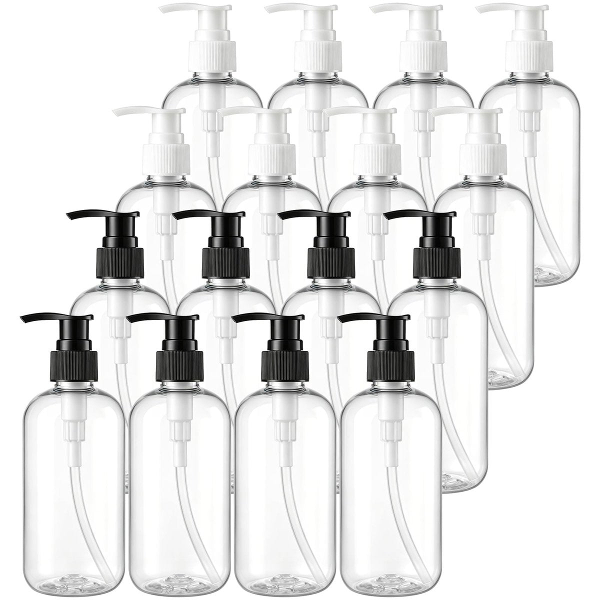 Bekith 16 Pack Empty Plastic Pump Bottles Dispenser, 8 oz Clear Refillable Bottles for Hand Soap, Lotion, Shampoo, Conditioner, and Essential Oils Avelisse