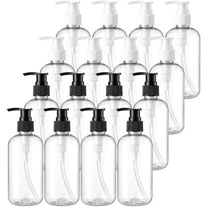 Bekith 16 Pack Empty Plastic Pump Bottles Dispenser, 8 oz Clear Refillable Bottles for Hand Soap, Lotion, Shampoo, Conditioner, and Essential Oils Avelisse