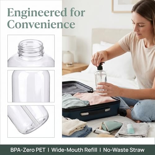Bekith 16 Pack Empty Plastic Pump Bottles Dispenser, 8 oz Clear Refillable Bottles for Hand Soap, Lotion, Shampoo, Conditioner, and Essential Oils Avelisse