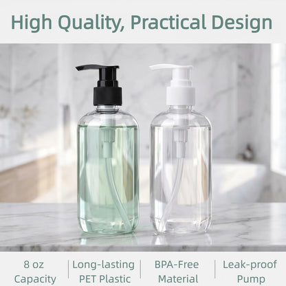 Bekith 16 Pack Empty Plastic Pump Bottles Dispenser, 8 oz Clear Refillable Bottles for Hand Soap, Lotion, Shampoo, Conditioner, and Essential Oils Avelisse
